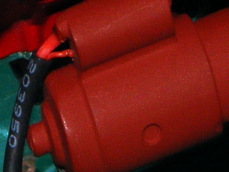 Close up of 1/8 Ford additional starter motor wires